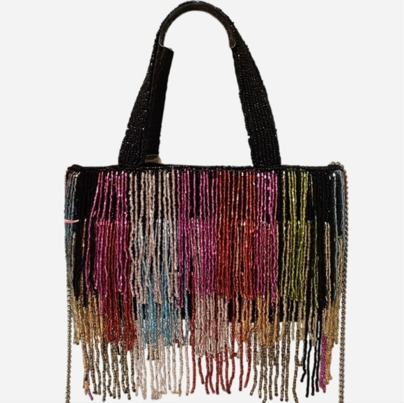 Made In India Handbags - Made In India Multicolored Beaded Fringe Crossbody Bag - NWT